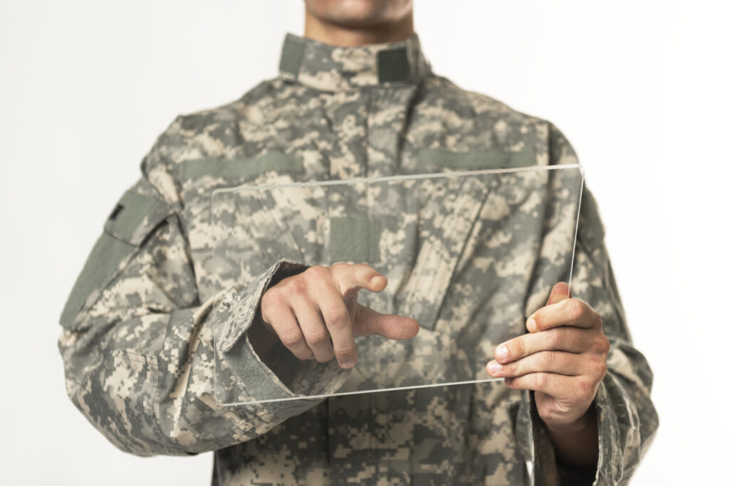 Soldier in simulation training military technology
