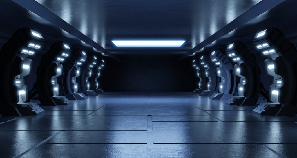 Empty light blue studio room futuristic Sci Fi.